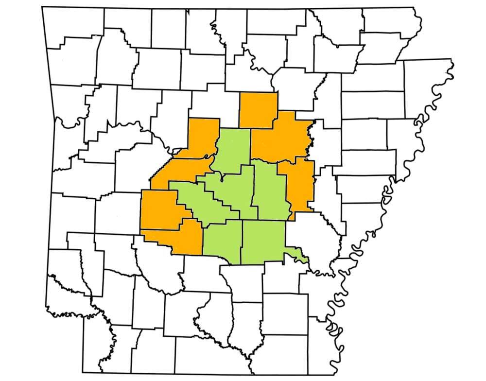 Map showing central Arkansas as the service area